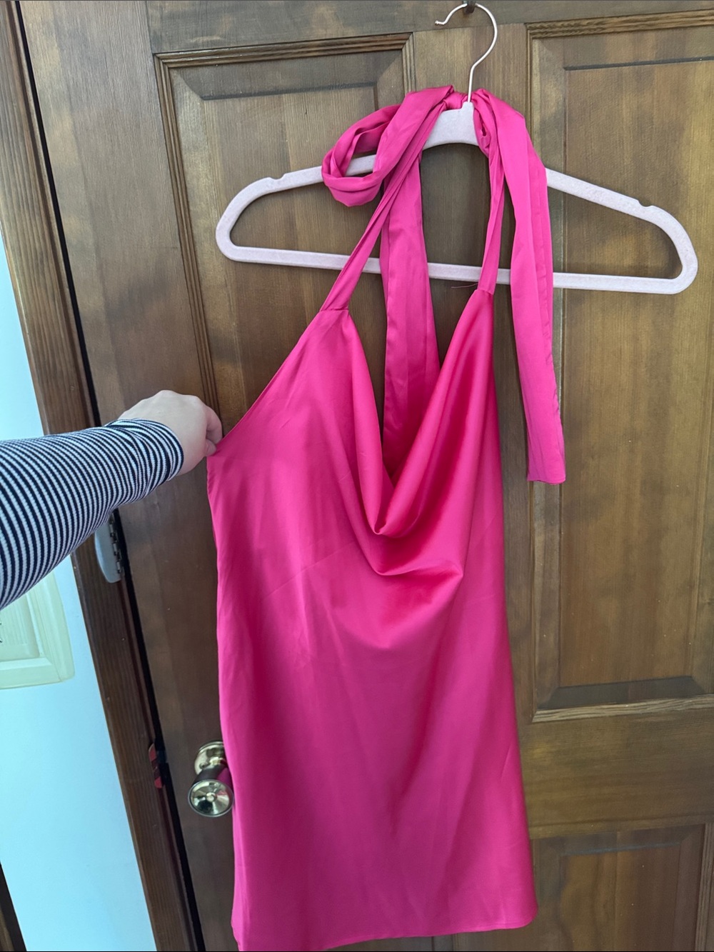 Hot Pink Halter Cowel Neck Mini Dress